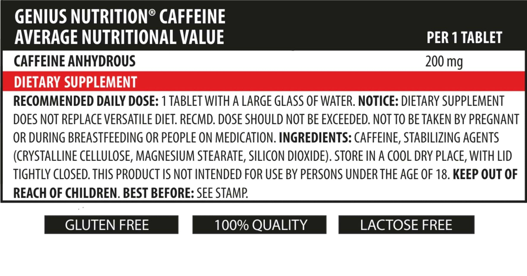 Genius Nutrition Caffeine 90-tab energy supplement bottles with 90 tablets for enhanced alertness and focus