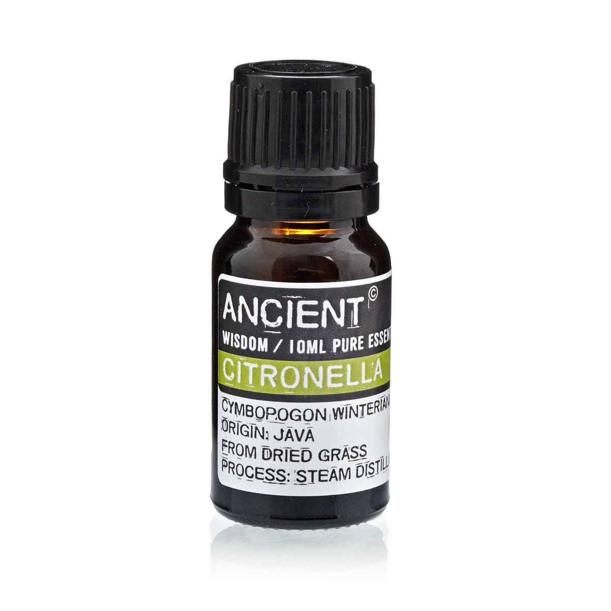 AW GIFTS Citronella Essential Oil 10ml bottle, natural yellow oil in clear glass bottle with dropper cap.