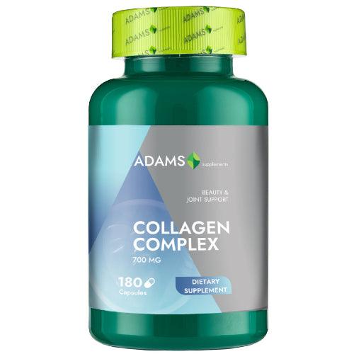 Bottle of Adams Supplements Collagen Complex 700mg capsules, 180 count, dietary supplement for skin and joint support.