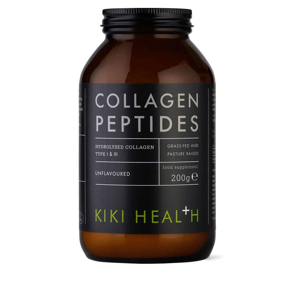 Herbalistas Kiki Health Grass Fed Collagen Peptides Powder, Types 1 & 3, 200g supplement in a resealable jar