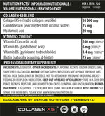 Genius Nutrition Collagen-X5 supplement container with 360g label, showing collagen powder for skin and joint support.