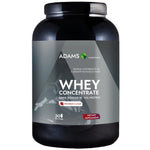 Adams Supplements whey concentrate protein powder in a 908g container, showcasing the product package with label details.