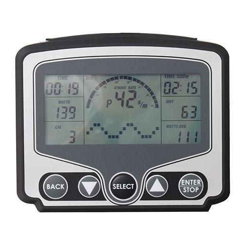 VIKING FITNESS Legacy Air Resistance Rowing Machine console with digital display and control buttons.