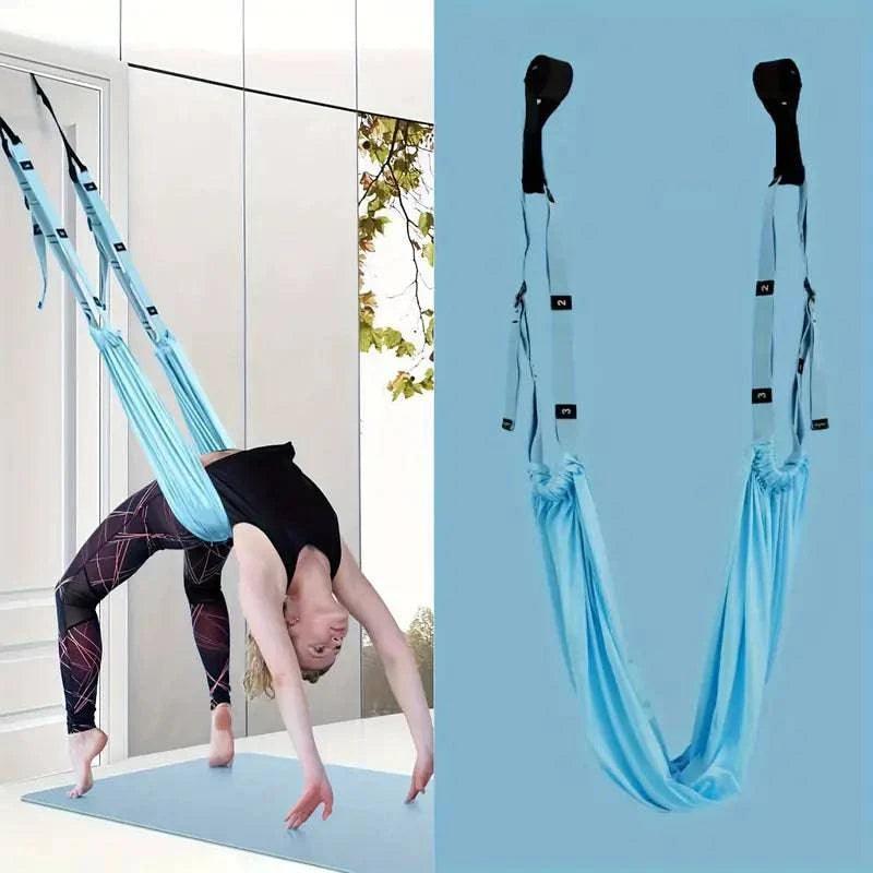 TEMU aerial yoga rope with elastic band for home fitness, supports low back, handstand, and dance yoga exercises.