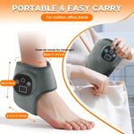 TEMU adjustable ankle heating and vibration massager with USB charging, showing controls, heat levels, and portable design for foot therapy.