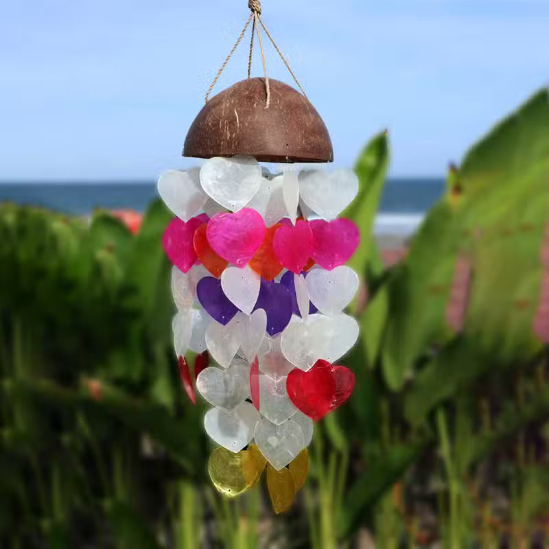 Coconut & Capiz Wind Chime – Big Hearts, 40cm