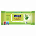 Event Antibacterial Wet Wipes with Aloe Vera from PETROUTSIOS, 72 pcs, showing moist wipes with aloe vera extract on packaging
