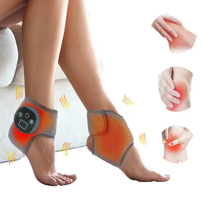 TEMU adjustable ankle heating and vibration massager with USB charging, featuring 3 modes and 4 heat levels for foot and ankle therapy.