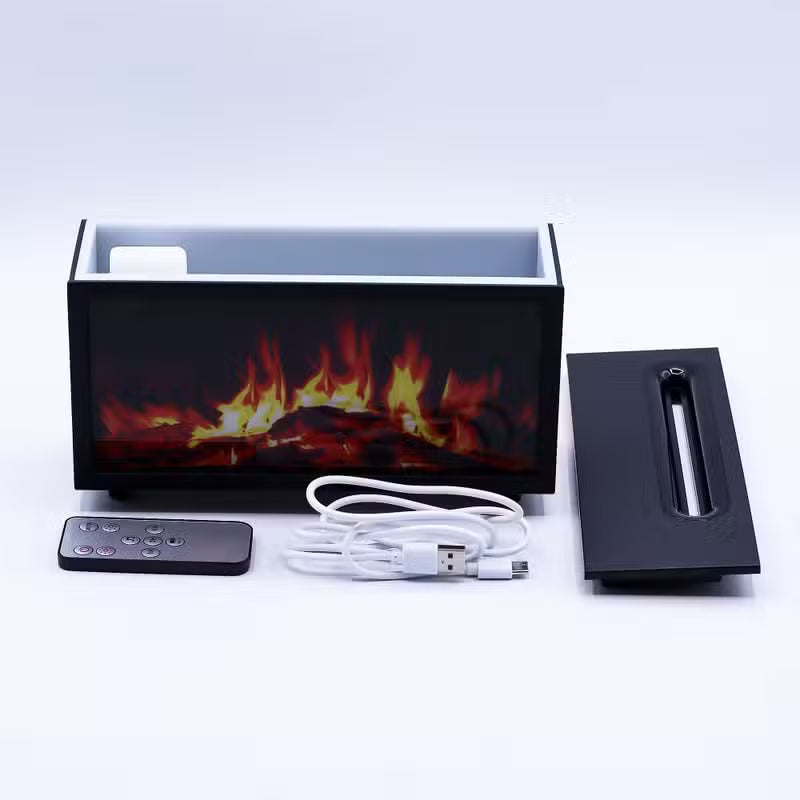 Flame-Effect Aroma Diffuser with Birdsong – Black, USB & Colour-Changing Light
