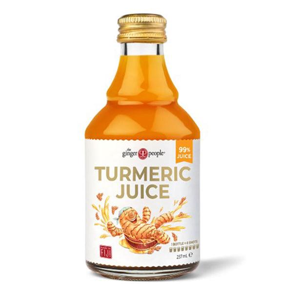 Fiji Organic Turmeric Juice by Herbalistas in a 237ml bottle, vibrant yellow beverage with fresh turmeric and tropical fruit flavors.