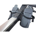 Close-up of foot placement on the VIKING FITNESS Legacy Air Resistance Rower rowing machine's footplate.