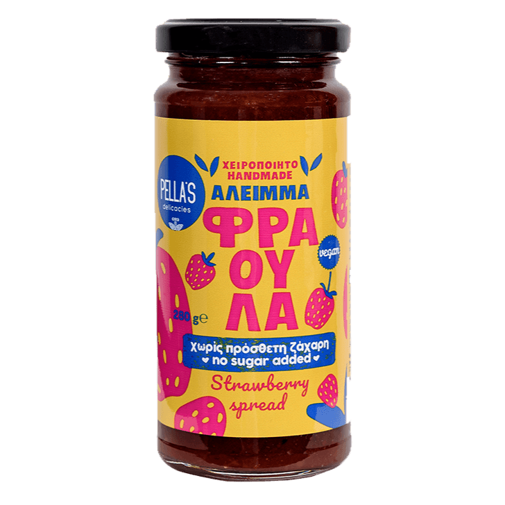 Pella's Delicacies Strawberry Spread in a 280g jar, smooth and fruity spread, perfect for toast or desserts.