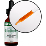 SENTOSA Nutramedix GlucoMedix diabetes control supplement bottle with label and supplement capsules on a white background.