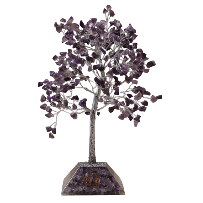 AW Gifts gemstone tree with amethyst stones and orgonite base, featuring 320 stones in a decorative accessory.