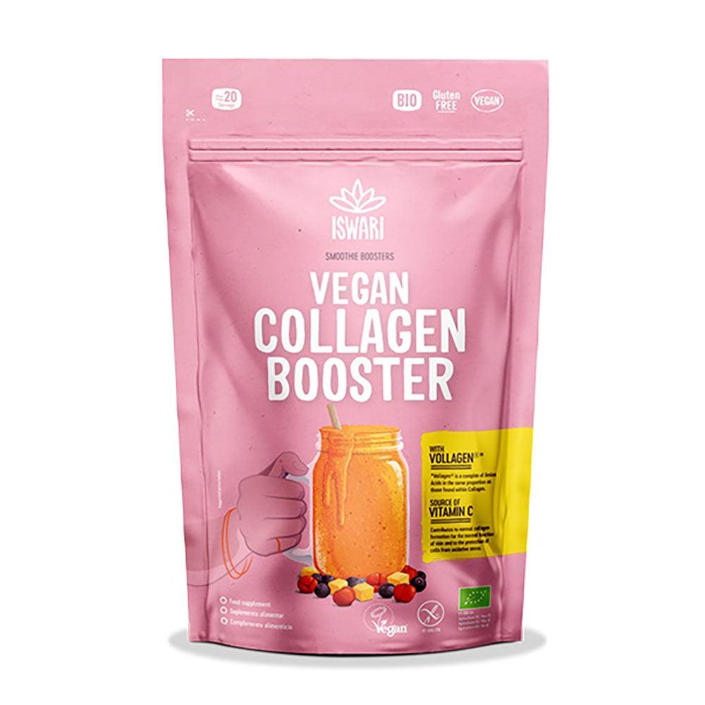 Herbalistas Iswari BIO Vegan Collagen Booster supplement in 100g package, featuring natural ingredients and eco-friendly packaging.