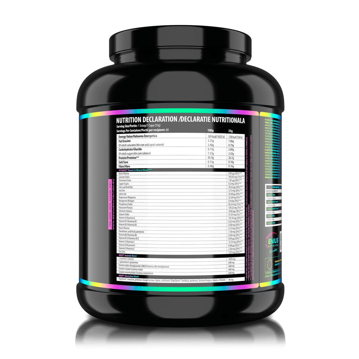 Genius Nutrition iWHEY Cookies and Cream protein powder in a 2000g container, showing the product packaging.