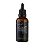 Bottle of Kiki Health Ionic Calcium Liquid Concentrate supplement from Herbalistas, with a clear dropper and label on a white background.