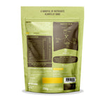 Iswari BIO hemp seeds, gluten-free superfood in a 250g package, shown from the back with a close-up view of the seeds.