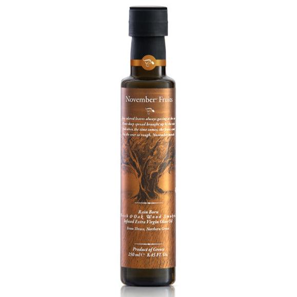 Elixir Flavours smoked olive oil in a 250ml bottle, with a dark glass container and label visible.