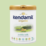 Kendamil Organic Toddler Milk Stage 3 for ages 12-36 months, in a plastic container with a scoop, by PETROUTSIOS.