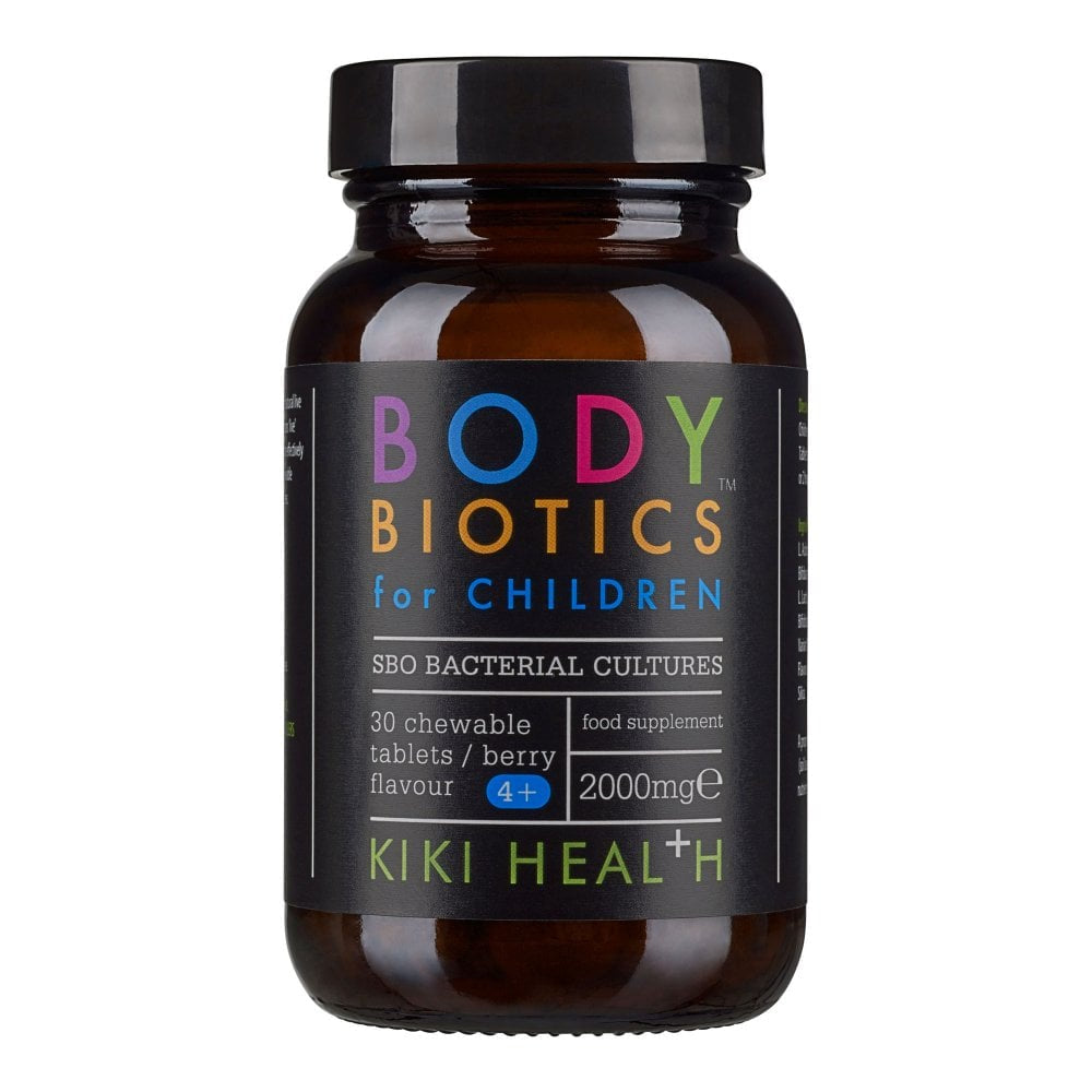 Kiki Health Body Biotic for Children supplement with 30 real fruit gummies, natural probiotic support for kids.