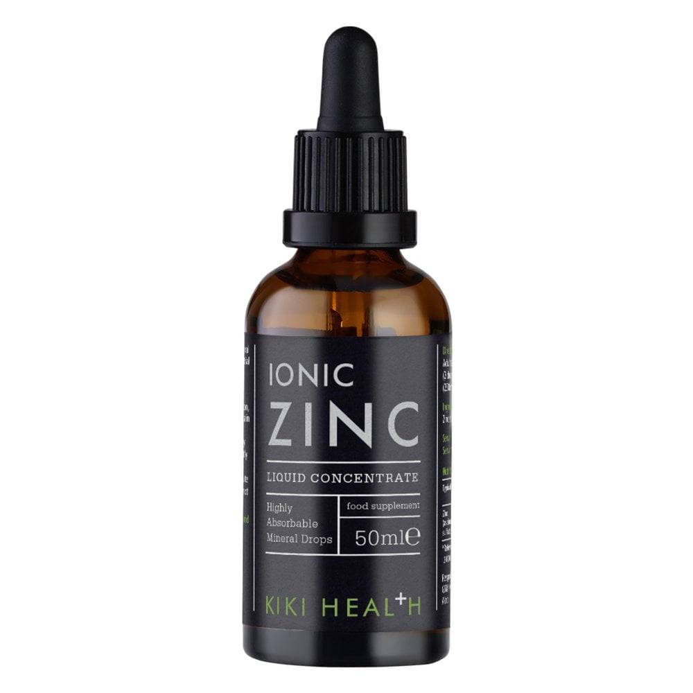 Kiki Health Ionic Zinc Liquid Concentrate supplement in a 50ml bottle, shown with dropper for easy dosage.