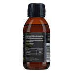 Organic Black Seed Oil supplement by Herbalistas, 125ml bottle, showcasing the dark liquid inside a clear glass container.