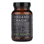 Kiki Health Organic Chaga Mushroom Extract Powder supplement in 50g container, herbal capsules with natural mushroom extract.