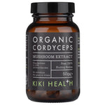 Organic Cordyceps Mushroom Extract Powder by Kiki Health in a 50g package, showcasing fine mushroom supplement powder.
