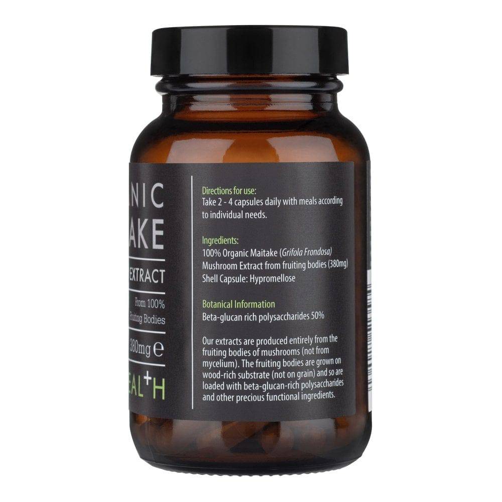 Kiki Health Organic Maitake Mushroom Extract supplement in 60 vegan capsules, herbal health support.