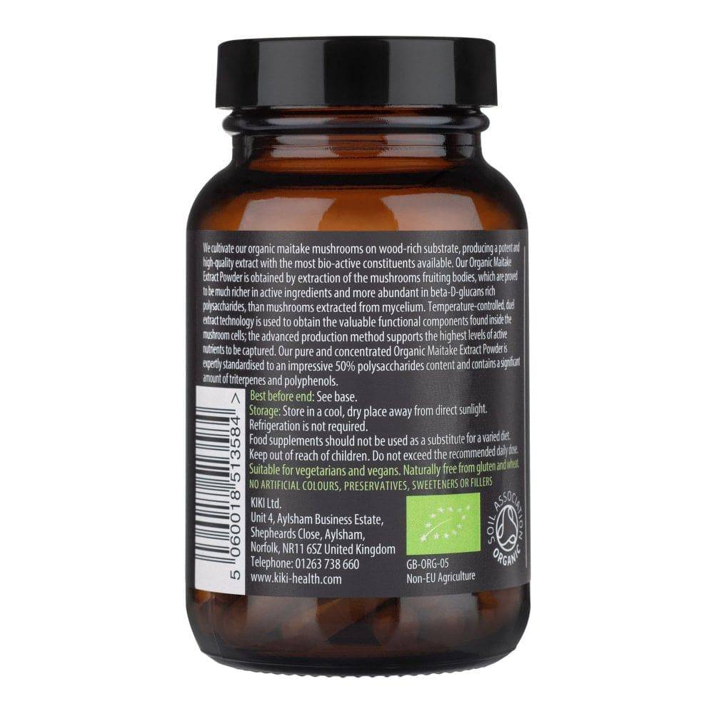 Organic Maitake Mushroom Extract supplement by Herbalistas in 60 vegicaps, featuring 380mg Maitake mushroom extract.