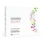 Zinzino Multify supplement bottle with 60 tablets, showing the product label and cap, designed to support overall health and wellness.