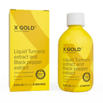 Zinzino X Gold supplement bottle, 250 ml, showing the label and product packaging for health and wellness support.