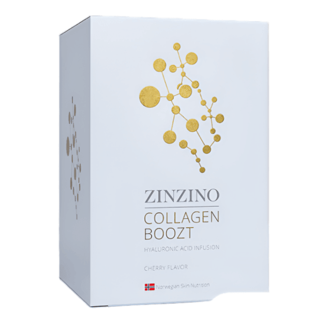 Zinzino Collagen Boozt skin care bottles, 10x46 ml, featuring collagen formula for skin nourishment and rejuvenation.