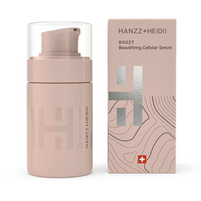 Zinzino BOOZT Cellular Serum 30ml in a clear glass bottle with dropper, showcasing sleek skincare packaging.