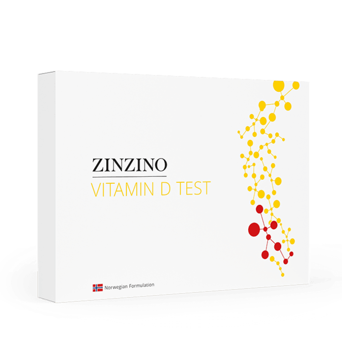 Zinzino Vitamin D test kit with packaging and testing device for measuring vitamin D levels at home.