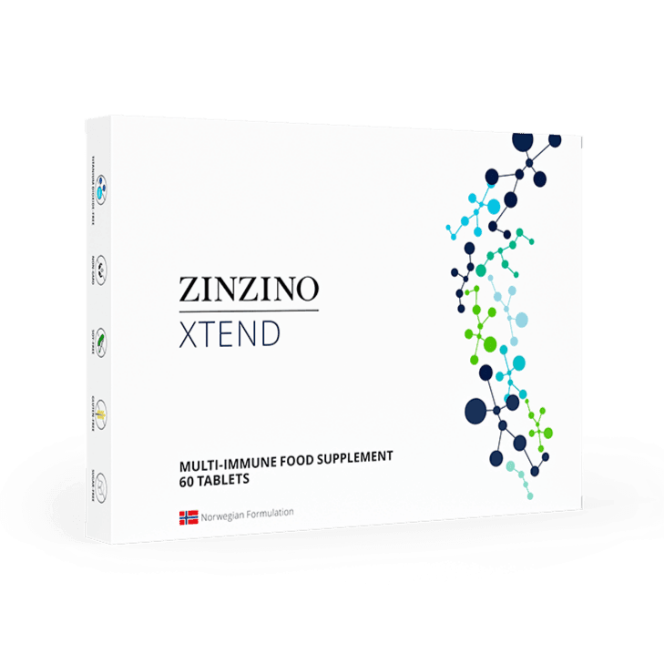 Zinzino Xtend supplement bottle with 60 tabs, featuring a white and blue label, designed for health and wellness support.