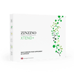 Zinzino Xtend+ supplement bottle with 60 caps, featuring colorful label design, on a white background.
