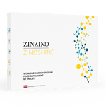 Zinzino ZinoShine+ supplement bottle with 60 tablets, natural ingredients for skin and hair health, branded dietary supplement