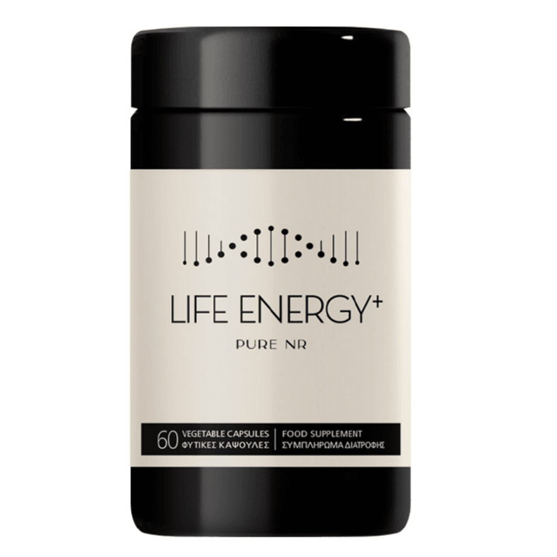 VITAREA Natural Doctor Life Energy+ supplement in 60 veggie capsules, showing the bottle with label and capsules inside.