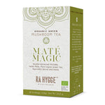 Herbalistas RA Hygge BIO Maté Magic Yerba Maté tea with Shiitake in 16 tea bags, featuring a colorful box and tea bags inside.