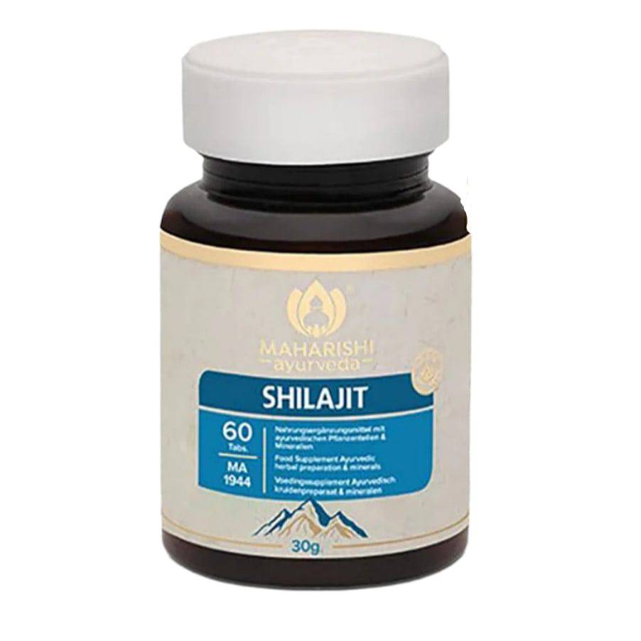 Maharishi Ayurveda Pure Shilajit supplement in 60 tablets, natural resin extract for health and wellness, by Herbalistas.