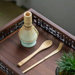 Set of 4 TEMU matcha bamboo whisk and tea spoon accessories for traditional Japanese tea preparation.