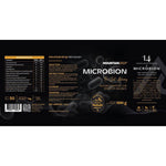 Herbalistas MountainDrop MICROBION supplement label with natural blend for gut health, 600g jar.