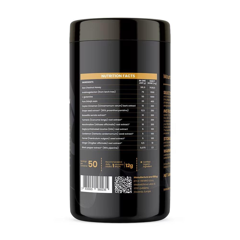 Herbalistas MountainDrop MICROBION supplement jar with white label showing natural blend for gut health, 600g container.