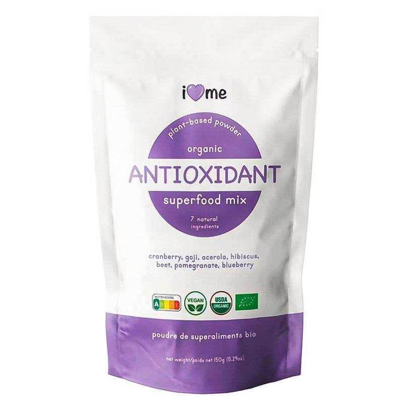 Organic I LOVE ME superfood mix with antioxidants in a 150g package, featuring a colorful blend of nutrient-rich ingredients.