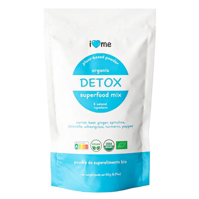 Organic I LOVE ME Detox superfood mix in a 150g package, featuring a blend of natural superfoods for cleansing and health.