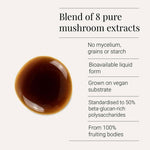 Herbalistas Kiki Health Organic Multi-Mushroom 8 Extract Blend Tincture 50ml supplement with natural mushroom ingredients.