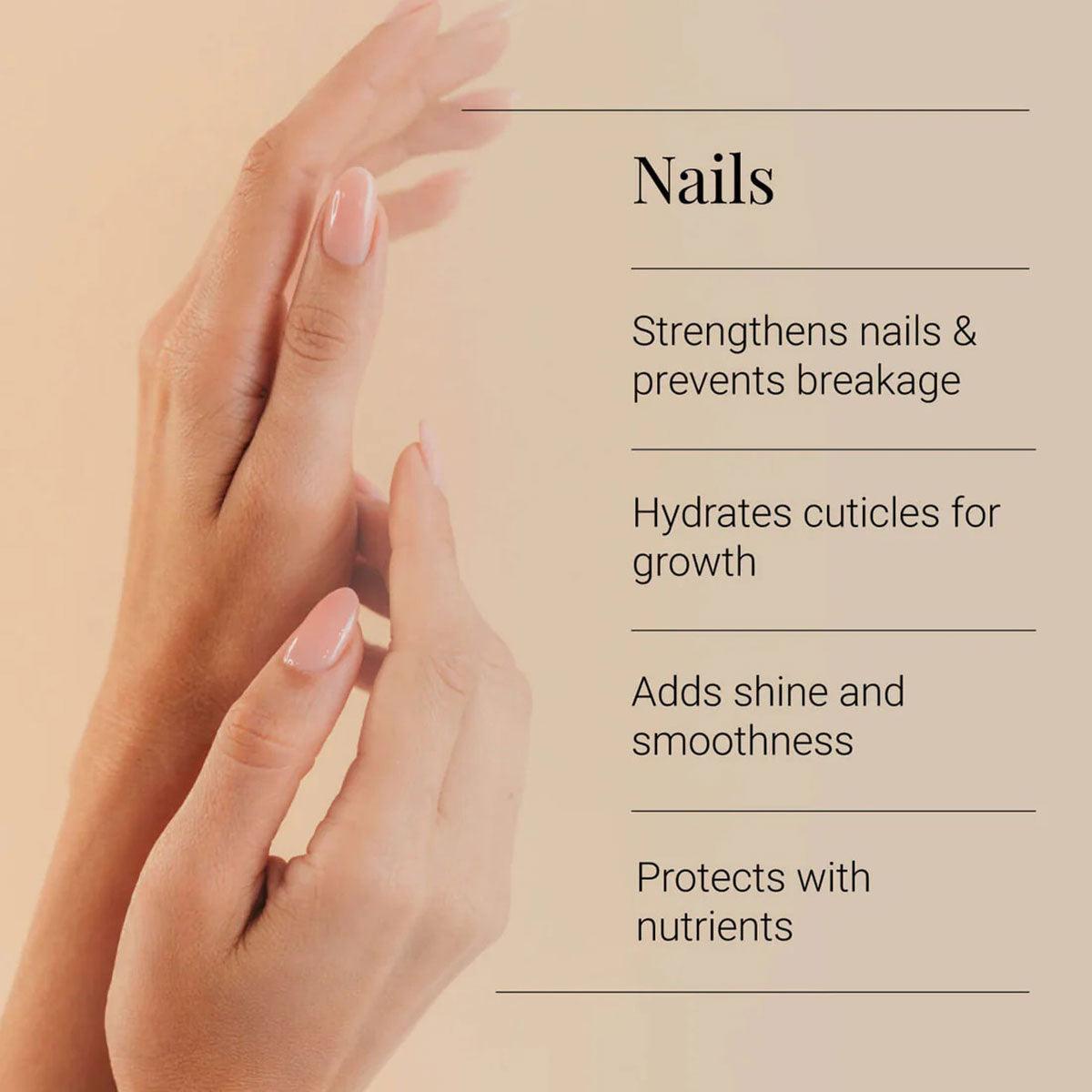 Herbalistas KIKI Health organic castor oil in a 250ml bottle, suitable for skin care, with nails and castor oil visible.
