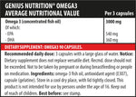 Genius Nutrition Omega-3 supplement with 90 softgels, featuring golden softgel capsules containing fish oil omega-3 fatty acids.